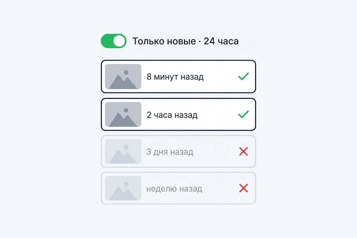 Фильтр «Только новые»: объявления не старше 24 или 72 часов